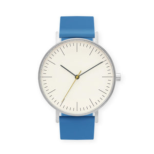 B001 Watch, Silver Case, Off White Dial, Silicone Strap - 0006-Blue - BIJOUONE