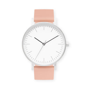 B001 Watch, Silver Case, White Dial, Silicone Strap - 0007-Nude Pink - BIJOUONE