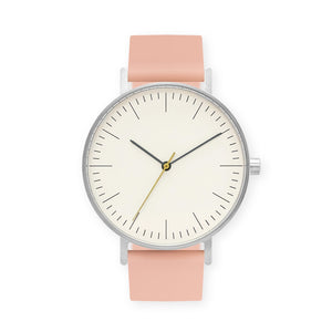 B001 Watch, Silver Case, Off White Dial, Silicone Strap - 0007-Nude Pink - BIJOUONE