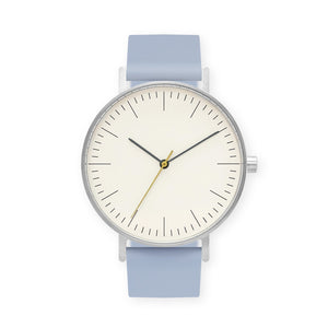 B001 Watch, Silver Case, Off White Dial, Silicone Strap - 0008-Dusty Blue - BIJOUONE