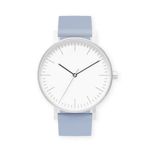 B001 Watch, Silver Case, White Dial, Silicone Strap - 0008-Dusty Blue - BIJOUONE