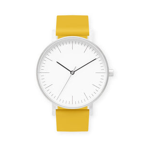 B001 Watch, Silver Case, White Dial, Silicone Strap - 0010-Lemon - BIJOUONE