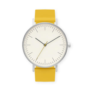 B001 Watch, Silver Case, Off White Dial, Silicone Strap - 0010-Lemon - BIJOUONE