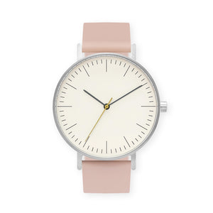 B001 Watch, Silver Case, Off White Dial, Silicone Strap - 0011-Pink Sand - BIJOUONE