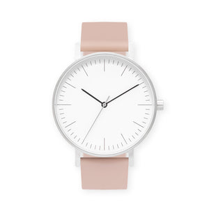 B001 Watch, Silver Case, White Dial, Silicone  Strap - 0011-Pink Sand - BIJOUONE