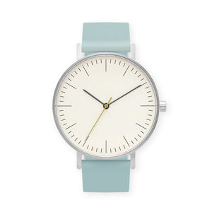 B001 Watch, Silver Case, Off White Dial, Silicone Strap - 0012-Aquamarine - BIJOUONE