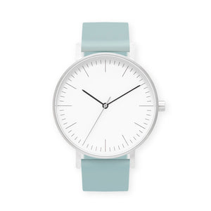 B001 Watch, Silver Case, White Dial, Silicone Strap - 0012-Aquamarine - BIJOUONE