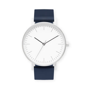B001 Watch, Silver Case, White Dial, Silicone Strap - 0013-Midnight Blue - BIJOUONE