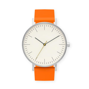B001 Watch, Silver Case, Off White Dial, Silicone Strap - 0014-Orange - BIJOUONE