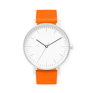B001 Watch, Silver Case, White Dial, Silicone Strap - 0014-Orange - BIJOUONE
