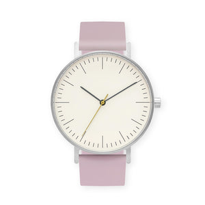 B001 Watch, Silver Case, Off White Dial, Silicone Strap - 0015-Lavender - BIJOUONE