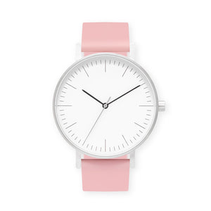 B001 Watch, Silver Case, White Dial, Silicone Strap - 0016-Sakura - BIJOUONE
