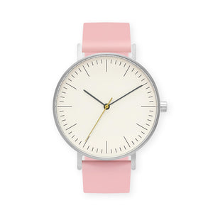 B001 Watch, Silver Case, Off White Dial, Silicone Strap - 0016-Sakura - BIJOUONE