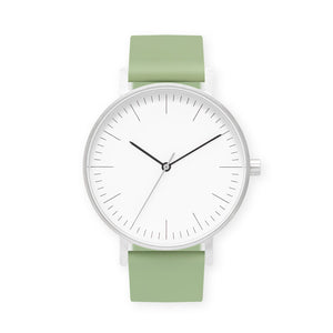 B001 Watch, Silver Case, White Dial, Silicone Strap - 0018-Mint Green - BIJOUONE