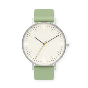 B001 Watch, Silver Case, Off White Dial, Silicone Strap - 0018-Mint Green - BIJOUONE