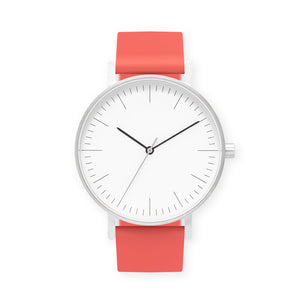 B001 Watch, Silver Case, White Dial, Silicone Strap - 0020-Salmon - BIJOUONE