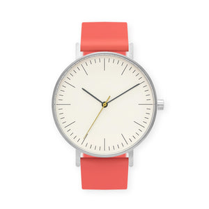 B001 Watch, Silver Case, Off White Dial, Silicone Strap - 0020-Salmon - BIJOUONE