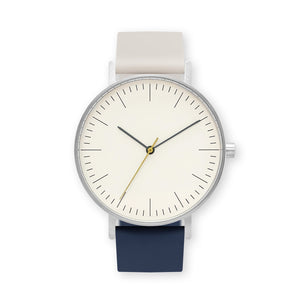 B001 Watch, Silver Case, Off White Dial, Two-tone Silicone Strap