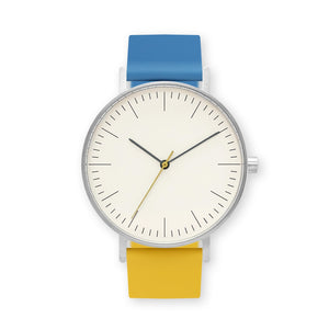 B001 Watch, Silver Case, Off White Dial, Two-tone Silicone Strap