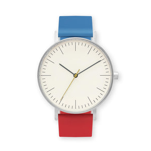 B001 Watch, Silver Case, Off White Dial, Two-tone Silicone Strap