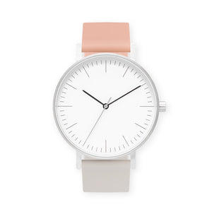 B001 Watch, Silver Case, White Dial, Two-tone Silicone Strap - 0705-Nude Pink/Ivory - BIJOUONE