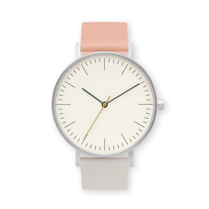 B001 Watch, Silver Case, Off White Dial, Two-tone Silicone Strap