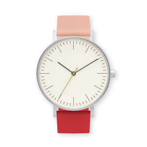 B001 Watch, Silver Case, Off White Dial, Two-tone Silicone Strap