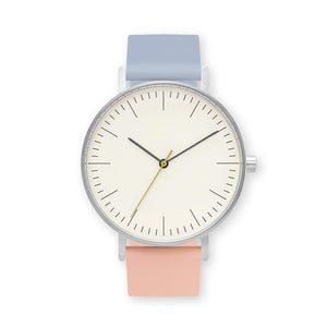 B001 Watch, Silver Case, Off White Dial, Two-tone Silicone Strap