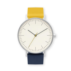 B001 Watch, Silver Case, Off White Dial, Two-tone Silicone Strap