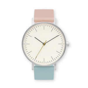 B001 Watch, Silver Case, Off White Dial, Two-tone Silicone Strap