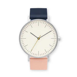 B001 Watch, Silver Case, Off White Dial, Two-tone Silicone Strap