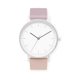 B001 Watch, Silver Case, White Dial, Two-tone Silicone Strap - 1511-Lavender/Pink Sand - BIJOUONE