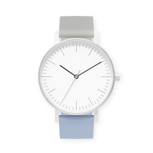 B001 Watch, Silver Case, White Dial, Two-tone Silicone Strap - 1708-Light Gray/Dusty Blue - BIJOUONE