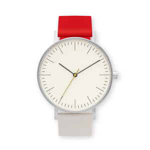 B001 Watch, Silver Case, Off White Dial, Two-tone Silicone Strap