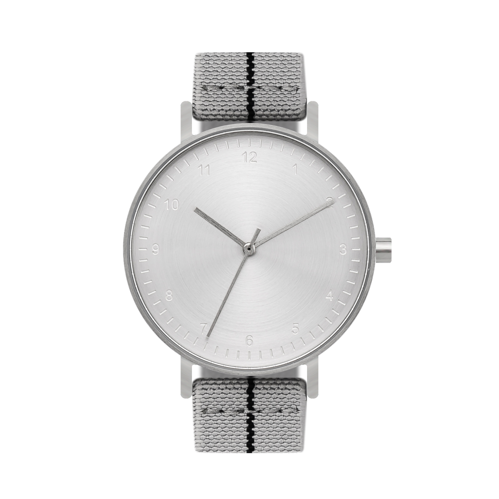 B60 Watch, Silver Case, silver Dial, Stretch Nylon straps - Gray