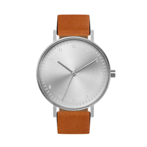 B60 Watch, Silver Case, Silver Dial, Leather Strap