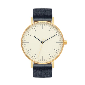 B001 Watch, Gold Case, Off White Dial, Leather Strap - Navy - BIJOUONE