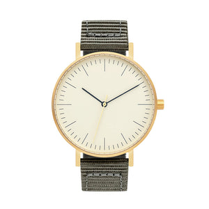 B001 Watch, Gold Case, Off White Dial, Nylon Strap