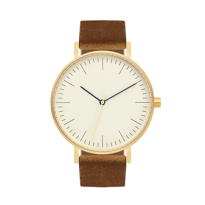 B001 Watch, Gold Case, Off White Dial, Leather Strap - Brown Suede
