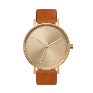 B60 Watch, Gold Case, Gold Dial, Leather Strap