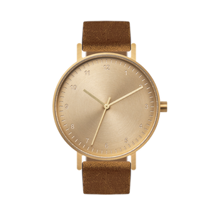 B60 Watch, Gold Case, Gold Dial, Leather Strap