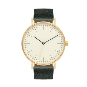 B001 Watch, Gold Case, Off White Dial, Leather Strap - Green
