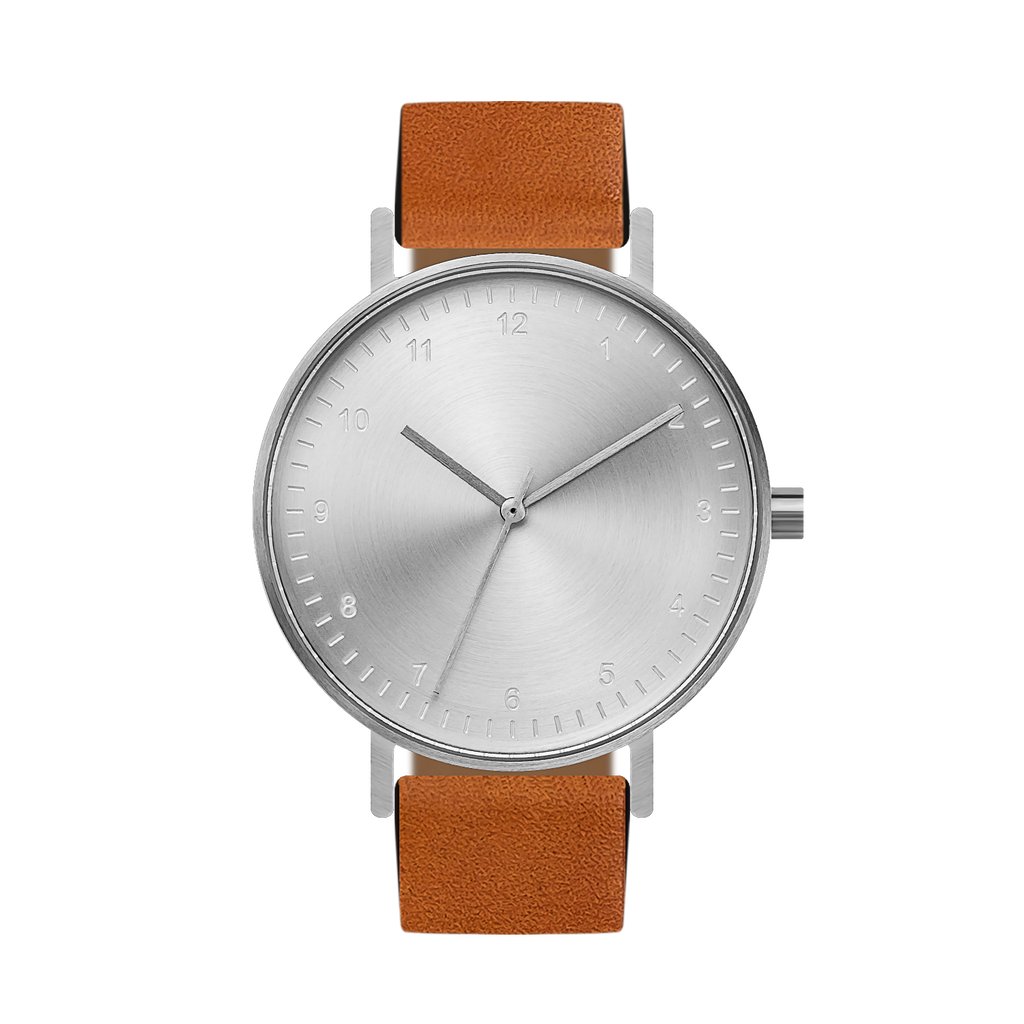 B60 Watch, Silver Case, silver Dial, Leather Strap - Tan