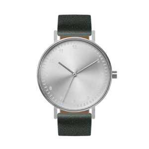 B60 Watch, Silver Case, Silver Dial, Leather Strap