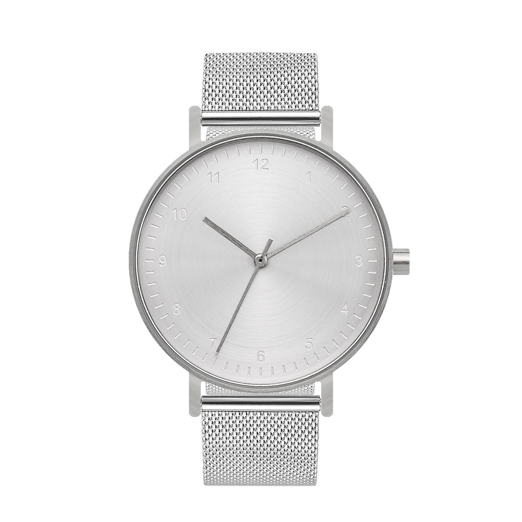 B60 Watch, Silver Case, Silver Dial, Stainless Steel Mesh Strap