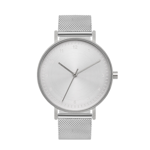 B60 Watch, Silver Case, Silver Dial, Stainless Steel Mesh Strap