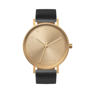 B60 Watch, Gold Case, Gold Dial, Leather Strap