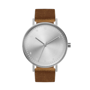 B60 Watch, Silver Case, Silver Dial, Leather Strap