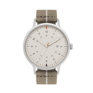 B70 Watch, Silver Case, Beige Dial, Calendar, Luminous, Stretch Nylon straps - Khaki
