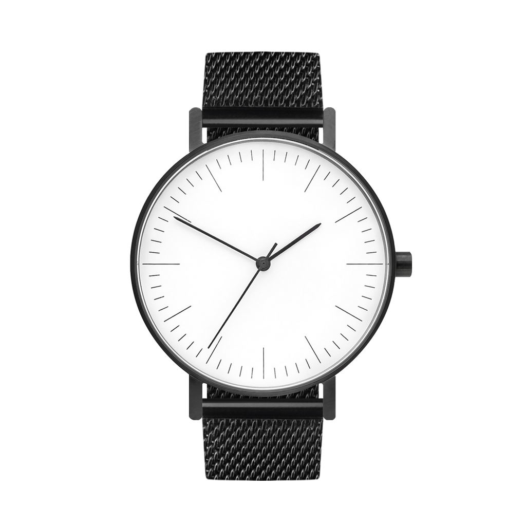 B001 Watch, Gunmetal Case, White Dial, Black Stainless Steel Mesh Strap